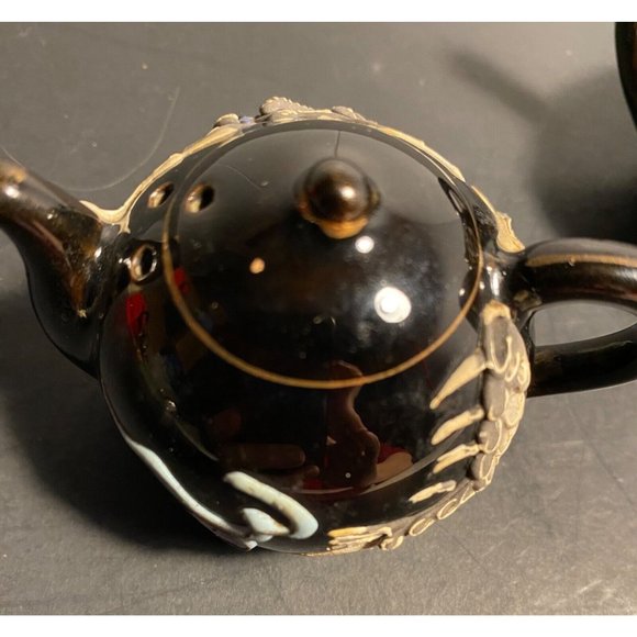Vintage Dragonware Salt Pepper Teapot Set Moriage Black Japanese Tea Garden - Picture 7 of 7